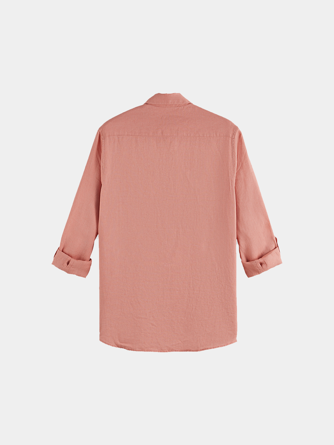 Black long-sleeve linen shirt by Scotch & Soda, featuring a relaxed fit and classic collar, displayed on a hanger.
