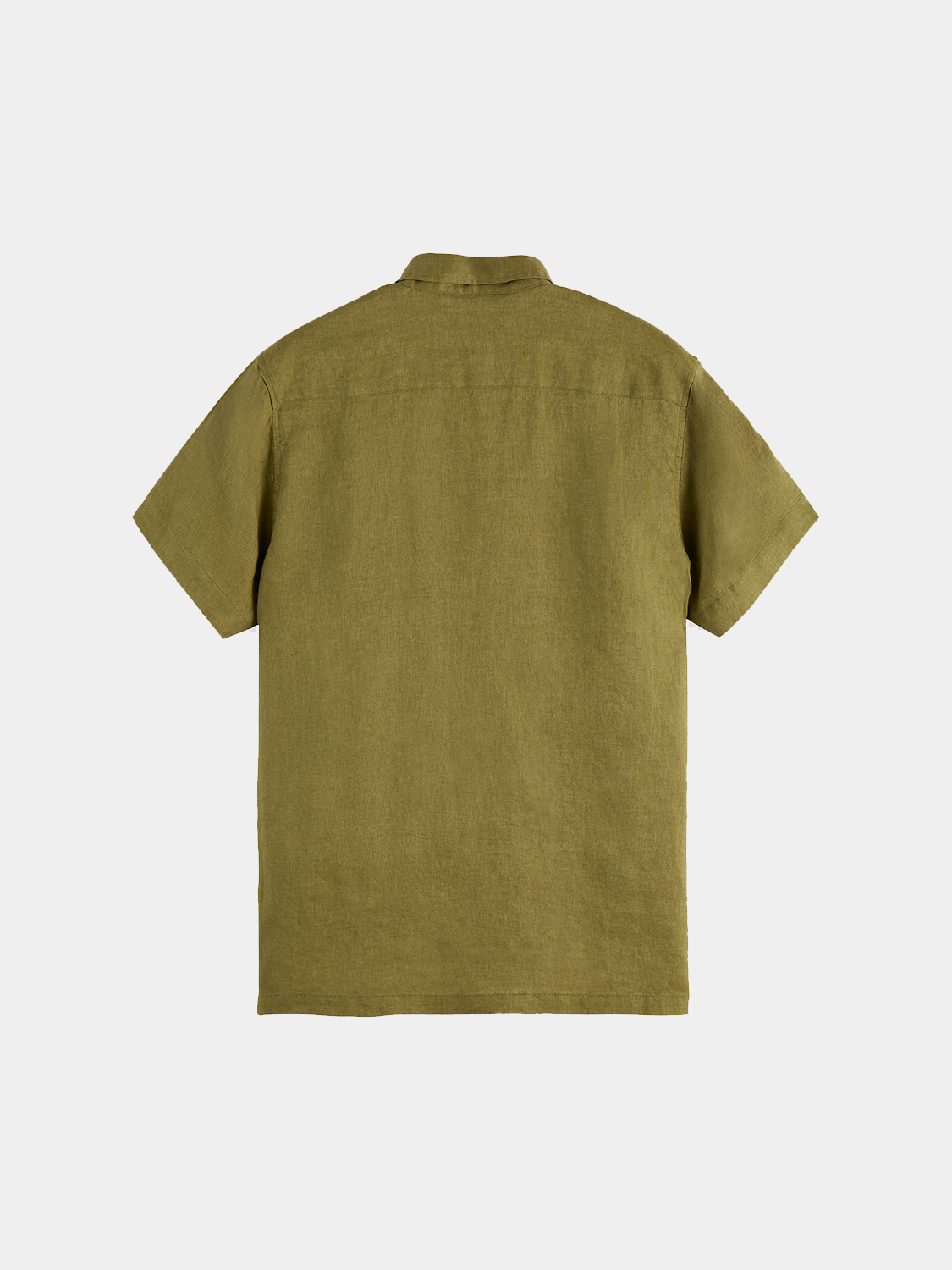 Short-sleeved linen shirt by Scotch & Soda, shown from the back, with a relaxed fit and natural linen texture.