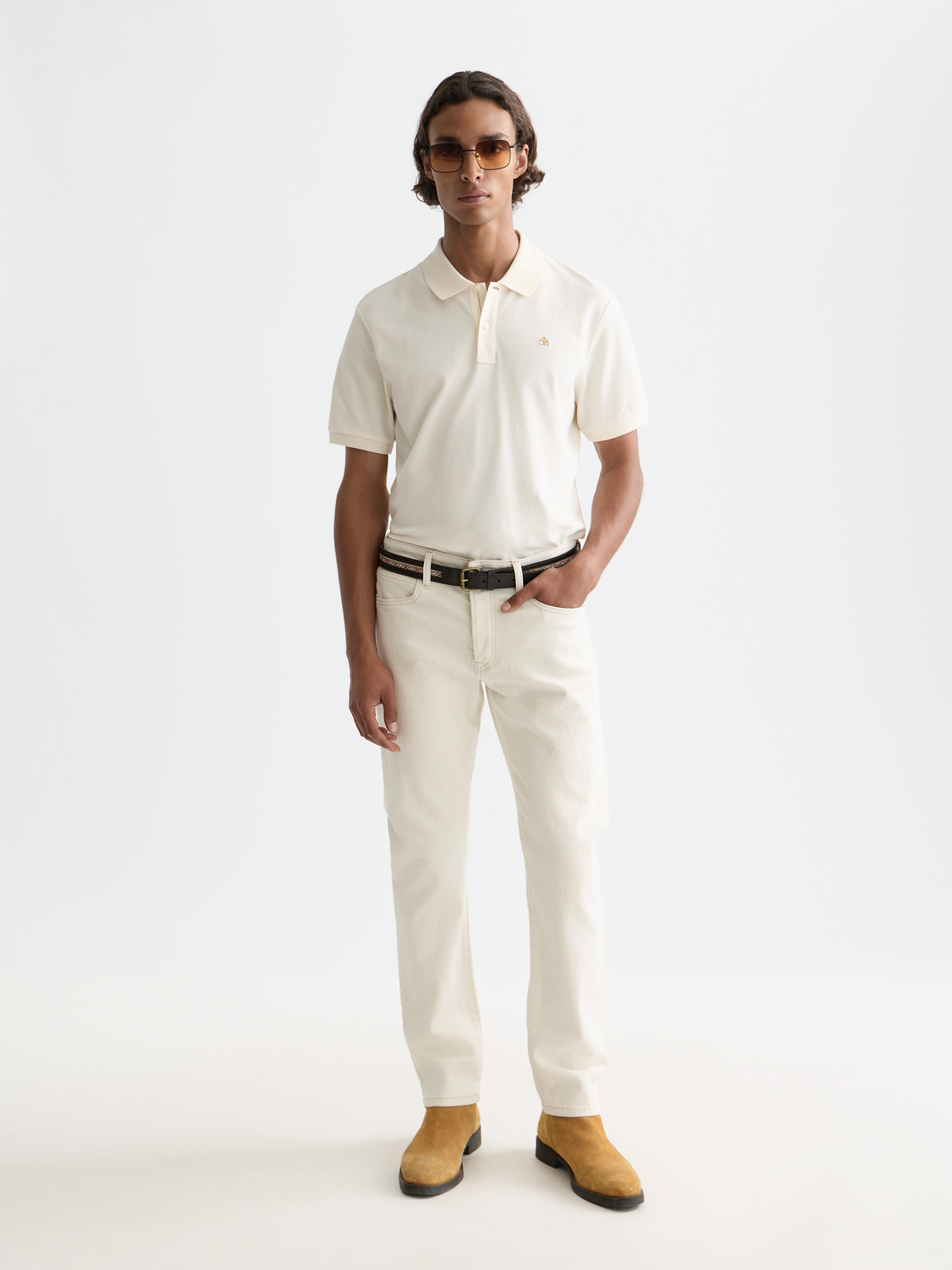 Blue Scotch & Soda logo pique polo shirt with collar and short sleeves, displayed flat on a white background.