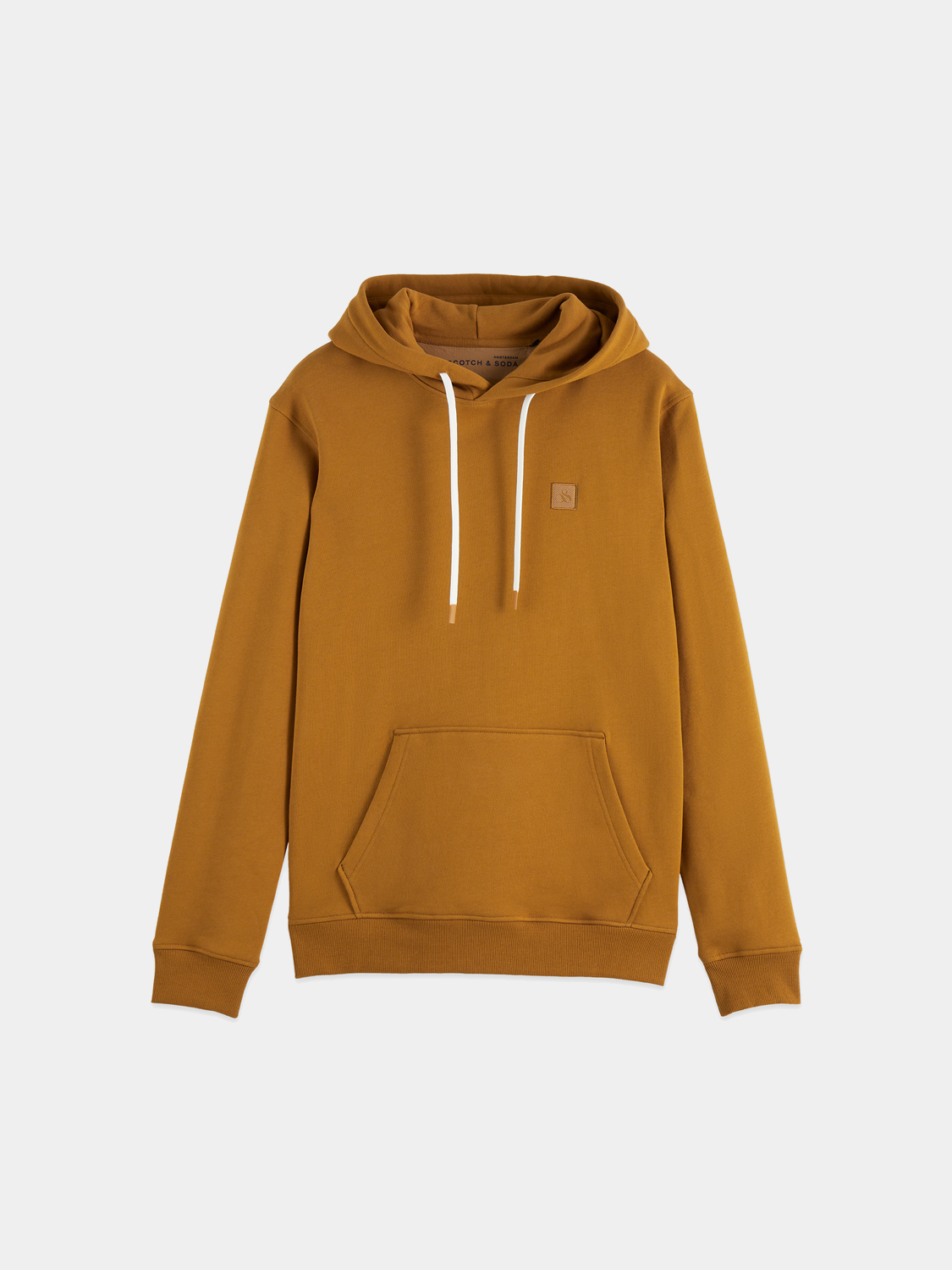 Scotch & Soda logo hoodie in soft gray sweat fabric with a front logo print and hood, casual style for everyday wear.