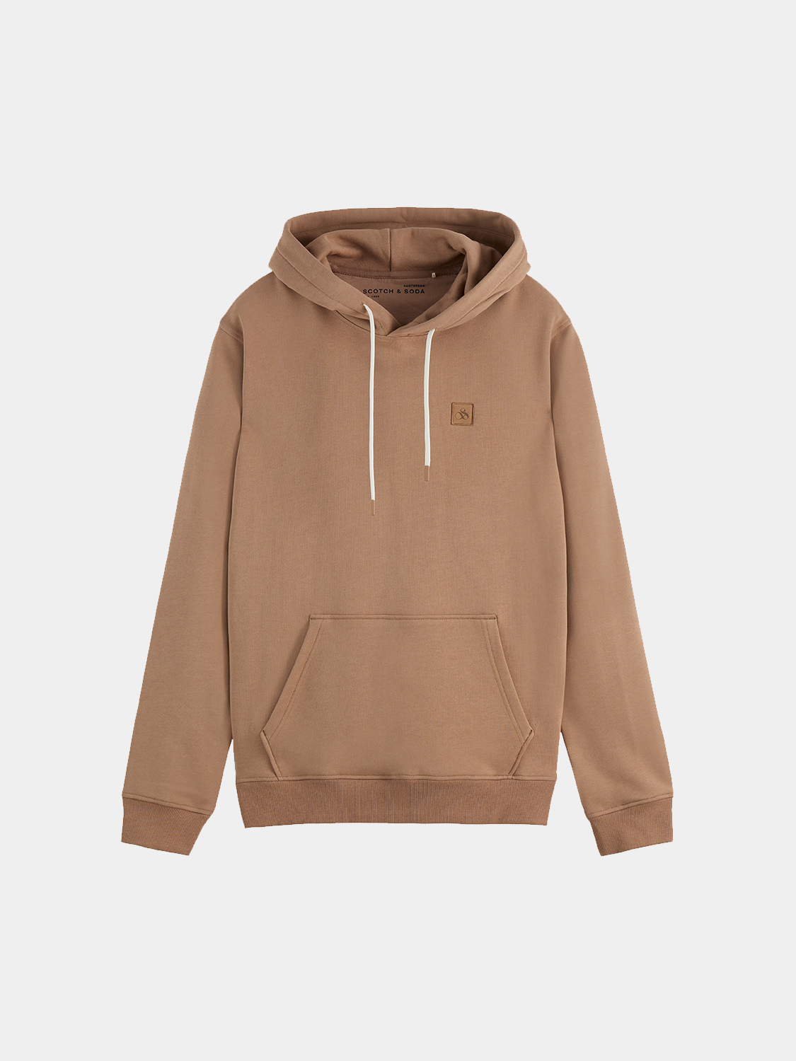 SCOTCH & SODA logo hoodie, black sweatshirt with front logo print, casual streetwear style, soft cotton fabric.