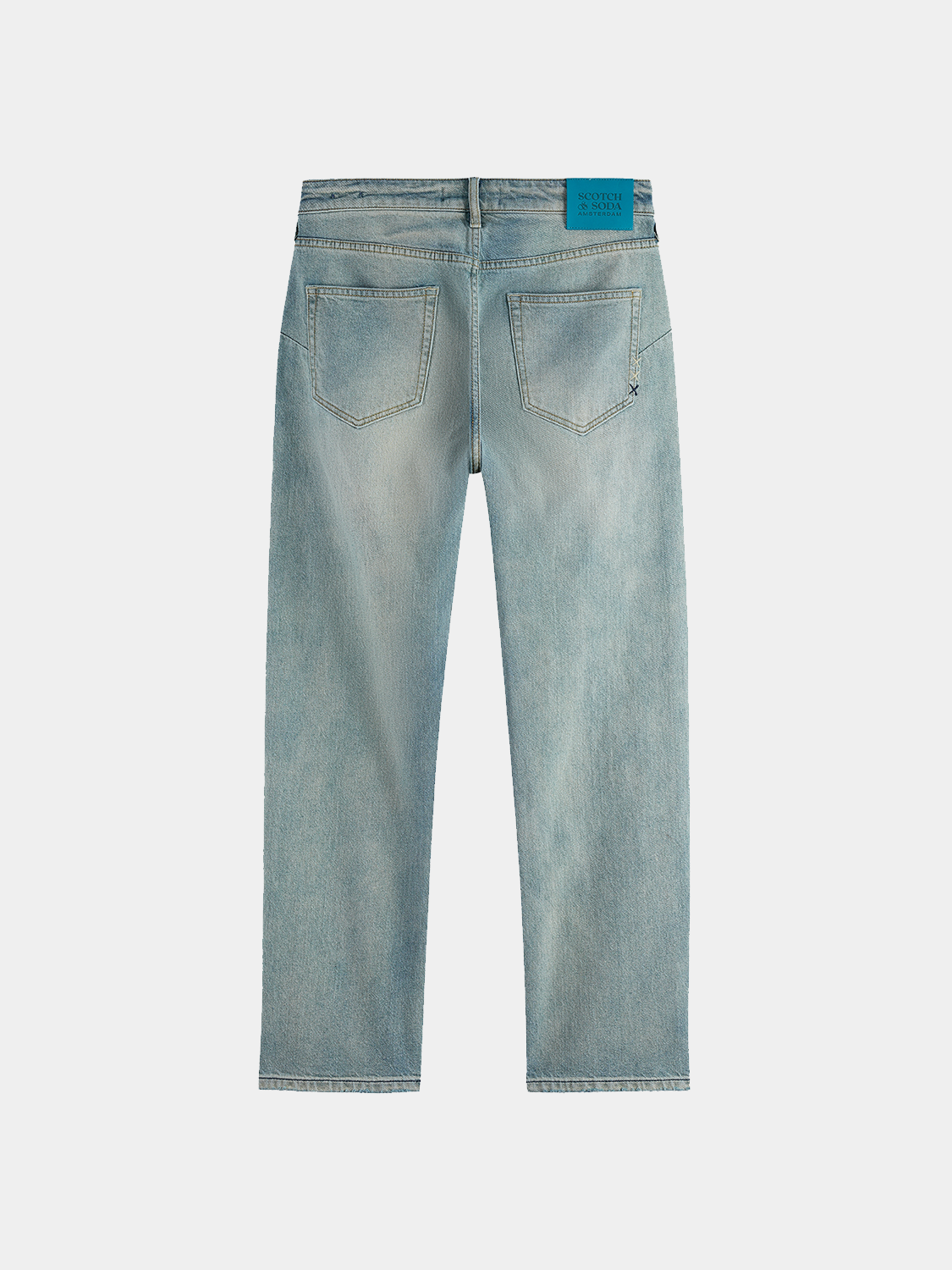 Dark blue Scotch & Soda Zee straight-fit denim jeans displayed on a model, showcasing a classic fit and modern style.