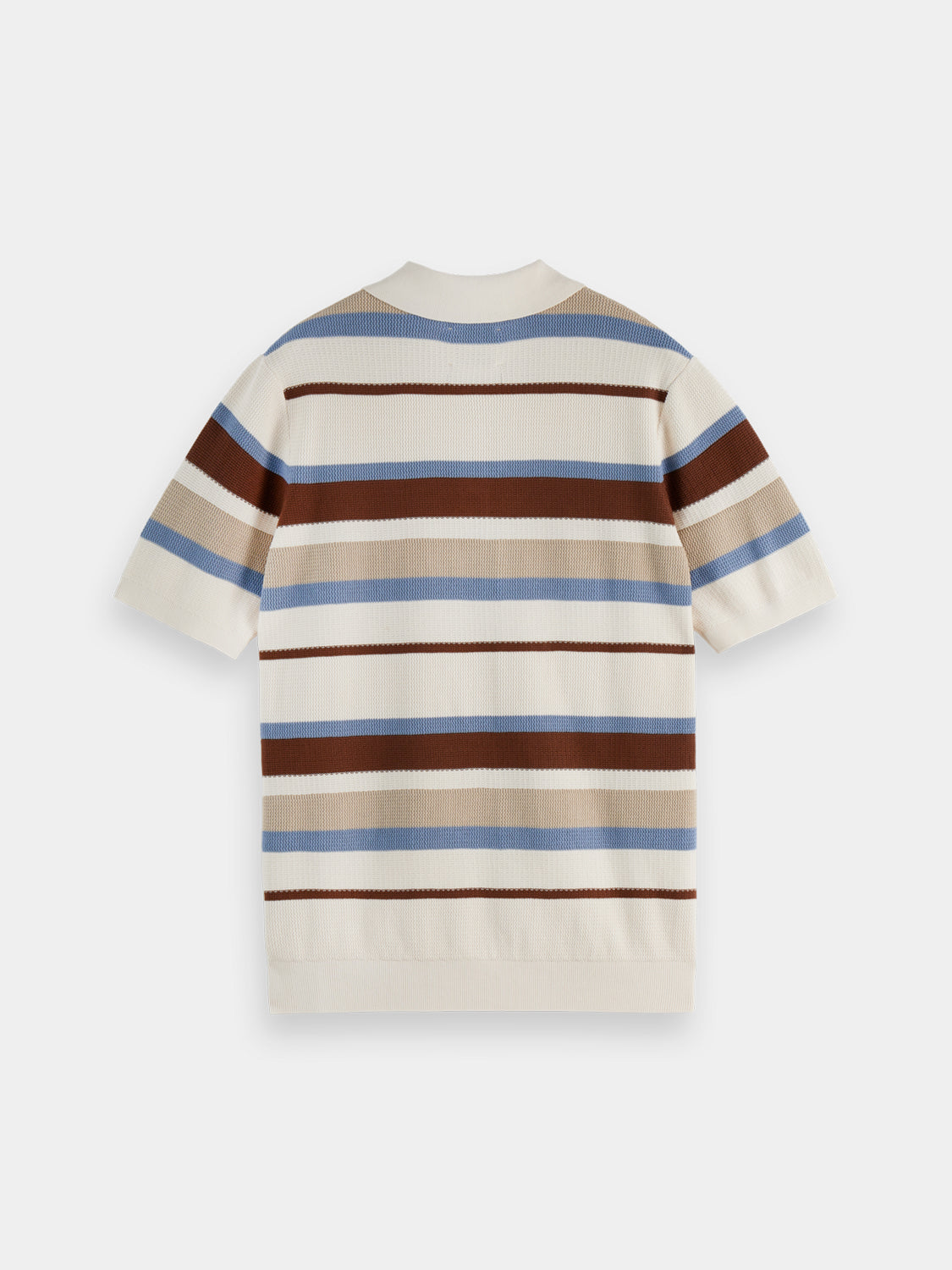 Knitted striped polo shirt by Scotch & Soda featuring a classic collar and multicolor horizontal stripes.