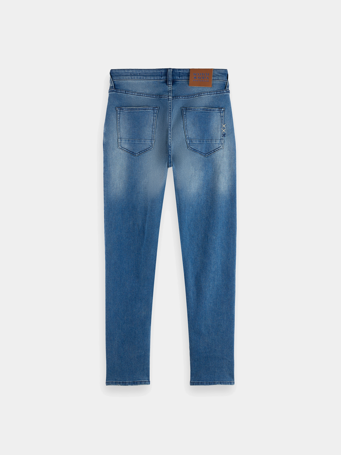 Black Scotch & Soda Ralston slim-fit denim jeans shown front view with classic five-pocket design.
