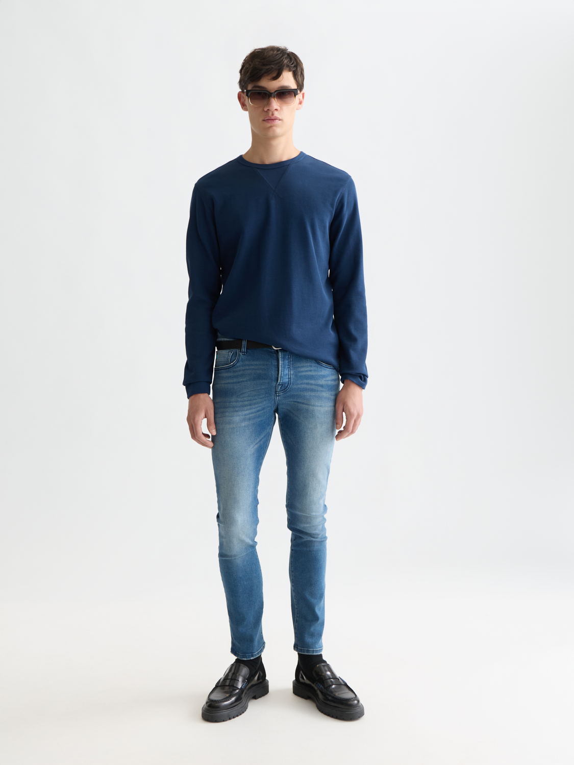 Scotch & Soda Ralston slim-fit denim jeans, front view showcasing classic five-pocket design and tailored fit.