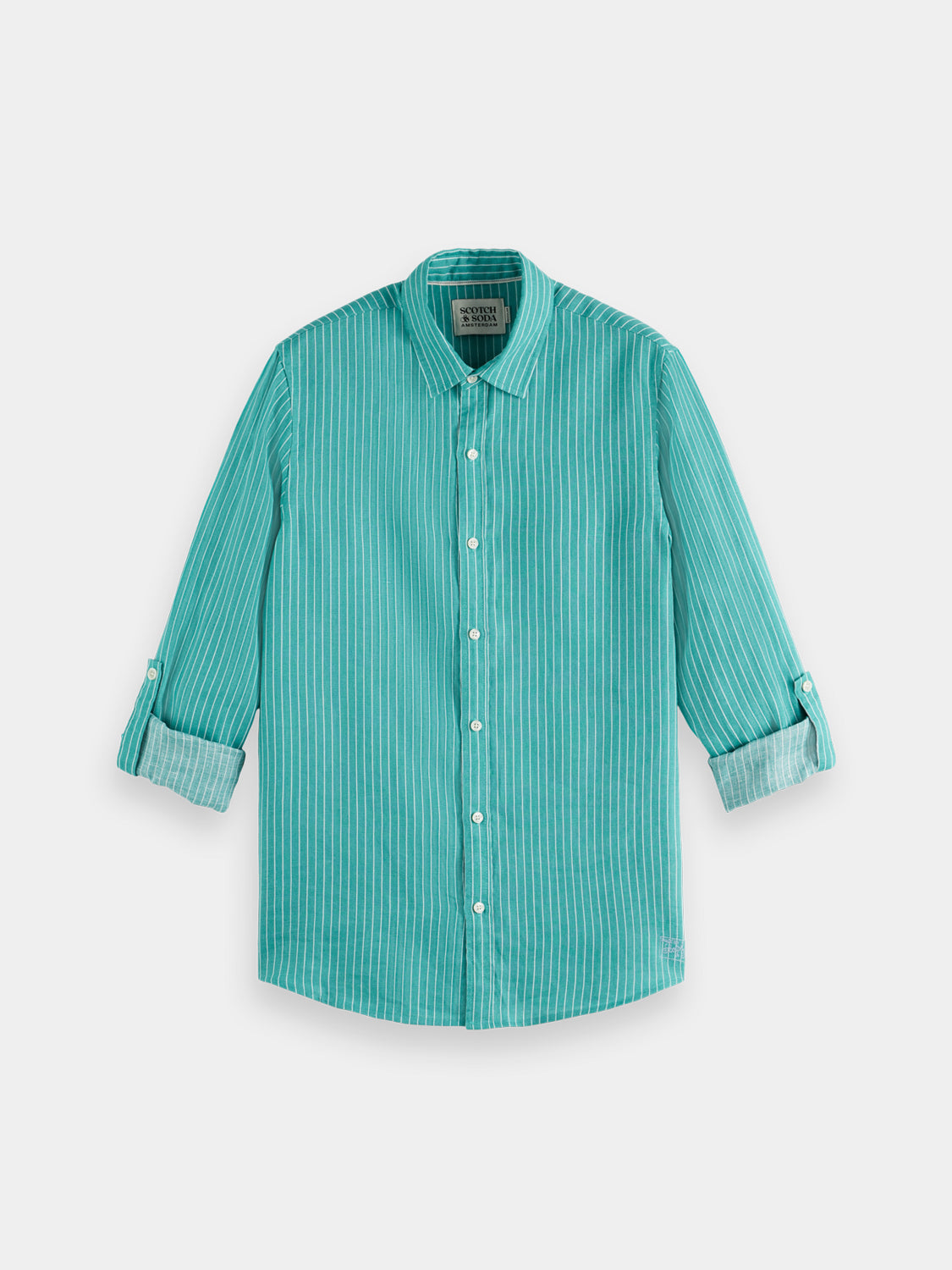 Long-sleeve striped linen shirt by Scotch & Soda, featuring a casual fit and button-front design.