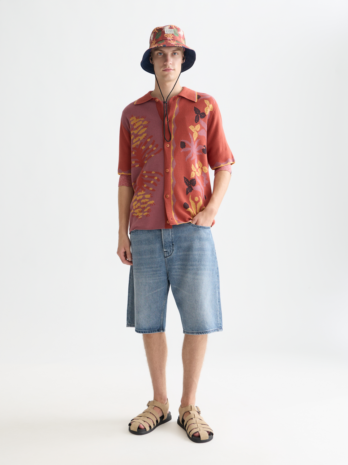 Knitted jacquard short-sleeved shirt from Scotch & Soda featuring a detailed pattern and classic fit.