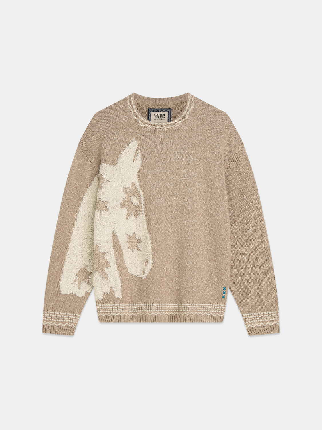 Scotch & Soda jacquard knit pullover featuring intricate patterns and a cozy fit in a stylish knitwear design.