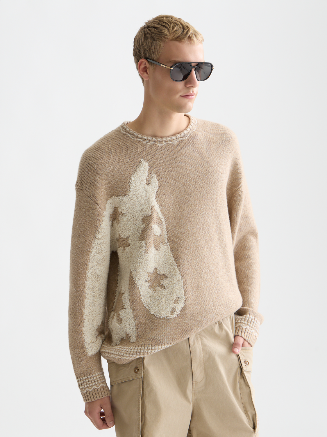 Scotch & Soda jacquard knit pullover in a cozy, patterned design, shown from the back with ribbed cuffs and hem.