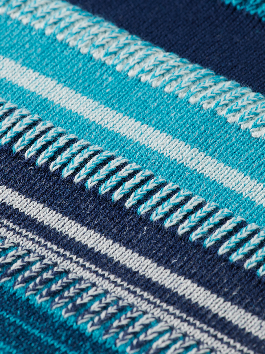 Striped knitwear pullover by Scotch & Soda, featuring a cozy design with colorful horizontal stripes, close-up of fabric texture.