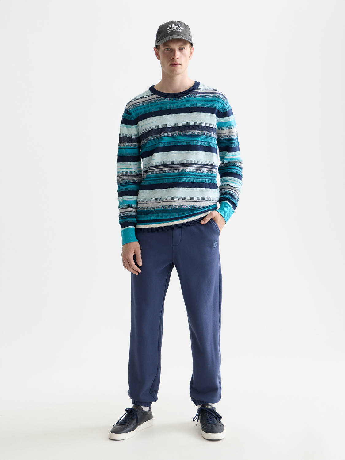 Striped Scotch & Soda knitwear pullover with a classic crew neckline and multicolor horizontal stripes, casual and stylish.