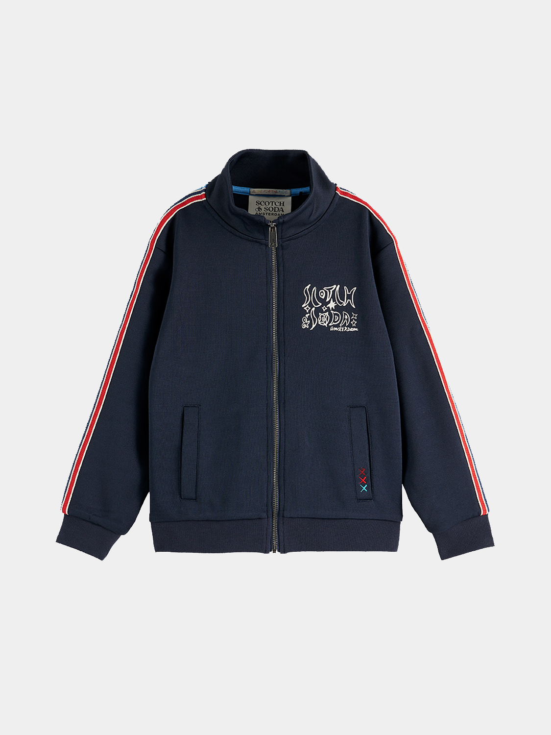 Kids' Scotch & Soda interlock zip-through sweatshirt in a comfortable, stylish design with a front zipper and soft fabric.