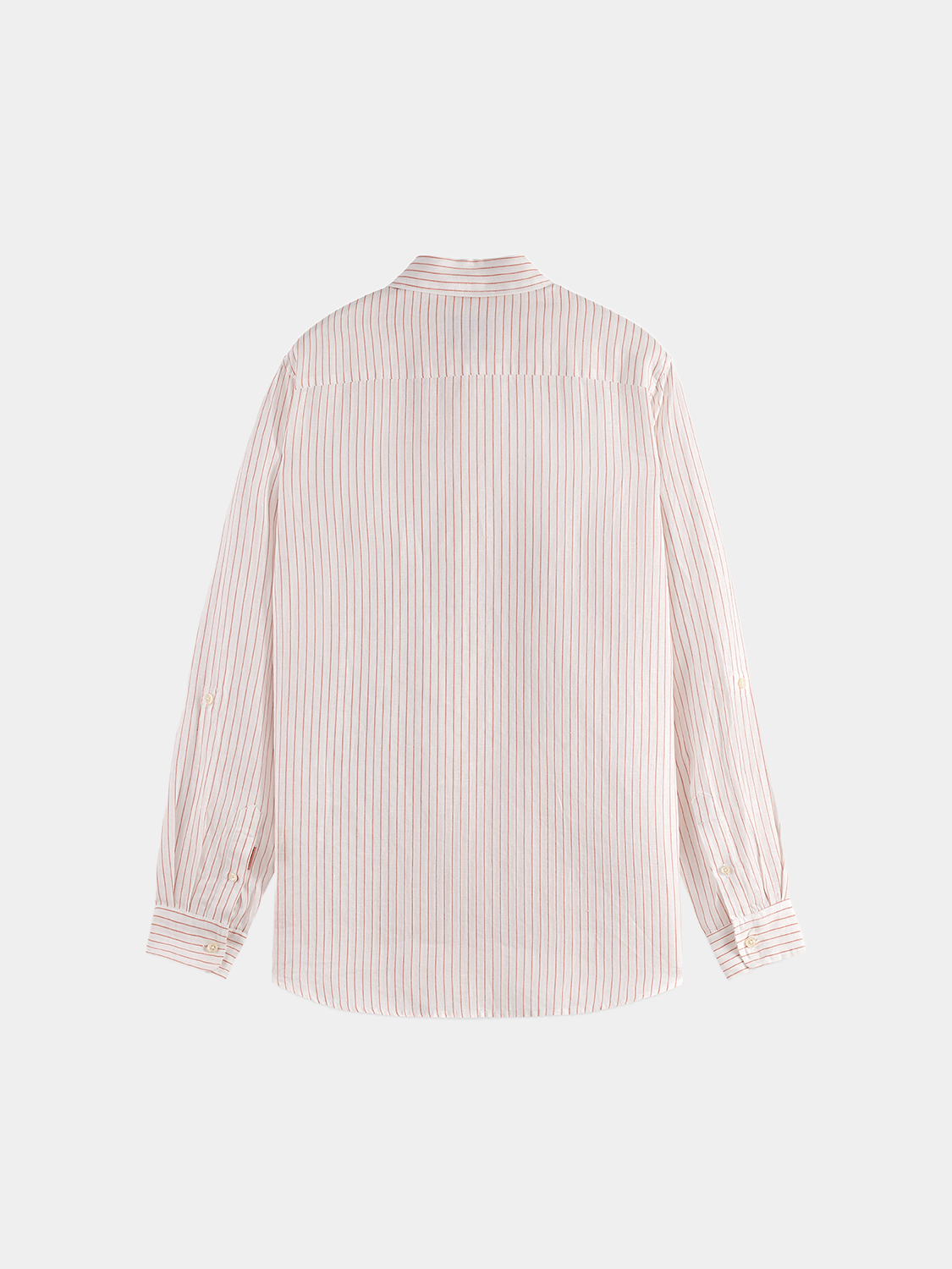 Long sleeve striped linen shirt by Scotch & Soda, featuring a casual fit and classic pattern, shown in black and white.