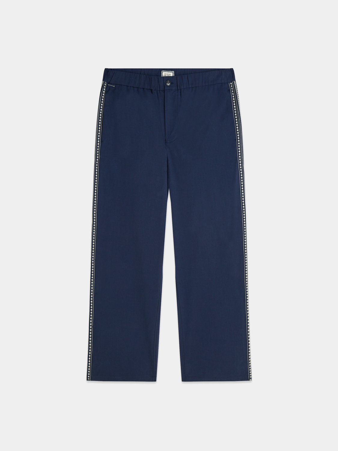 Scotch & Soda Otis straight-fit jogger pants in neutral fabric, featuring a relaxed fit and elastic waistband.