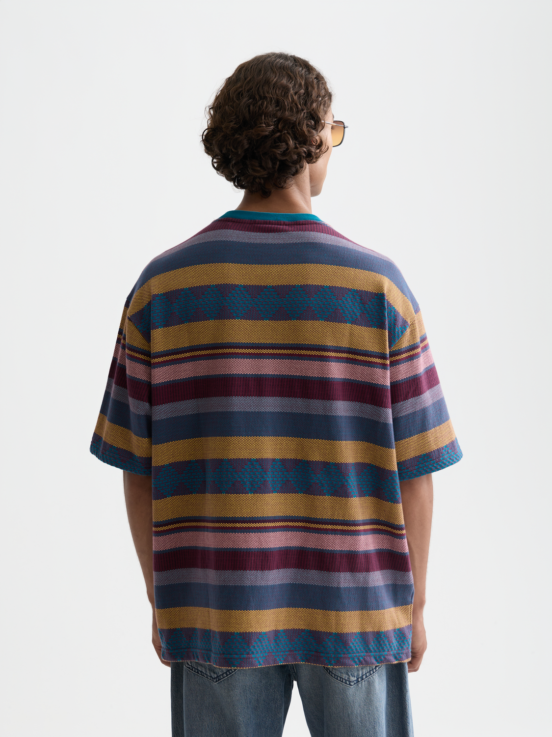 Jacquard knitted Scotch & Soda short-sleeve T-shirt with intricate pattern, shown from the back.