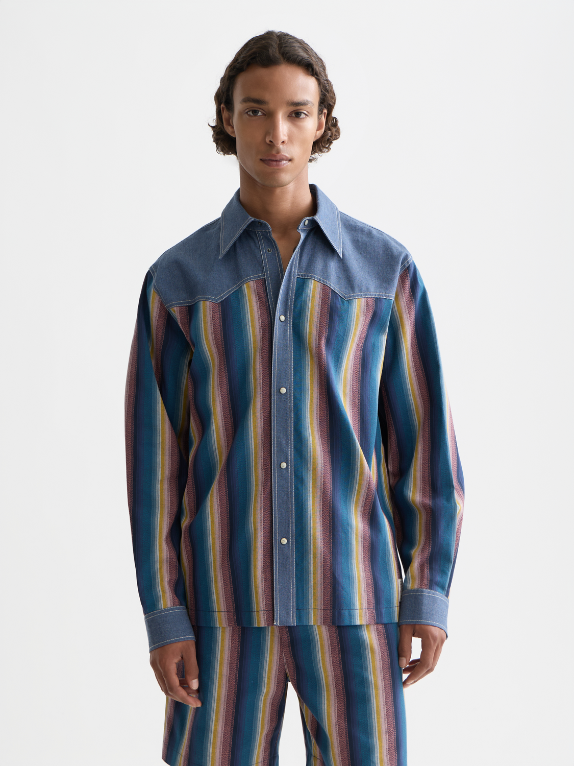 Long-sleeve striped western shirt by Scotch & Soda, featuring classic pattern and button-front design.