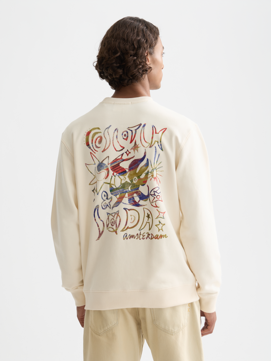 Scotch & Soda artwork sweatshirt with graphic design, soft fabric, and relaxed fit, front view showing colorful print on the chest.
