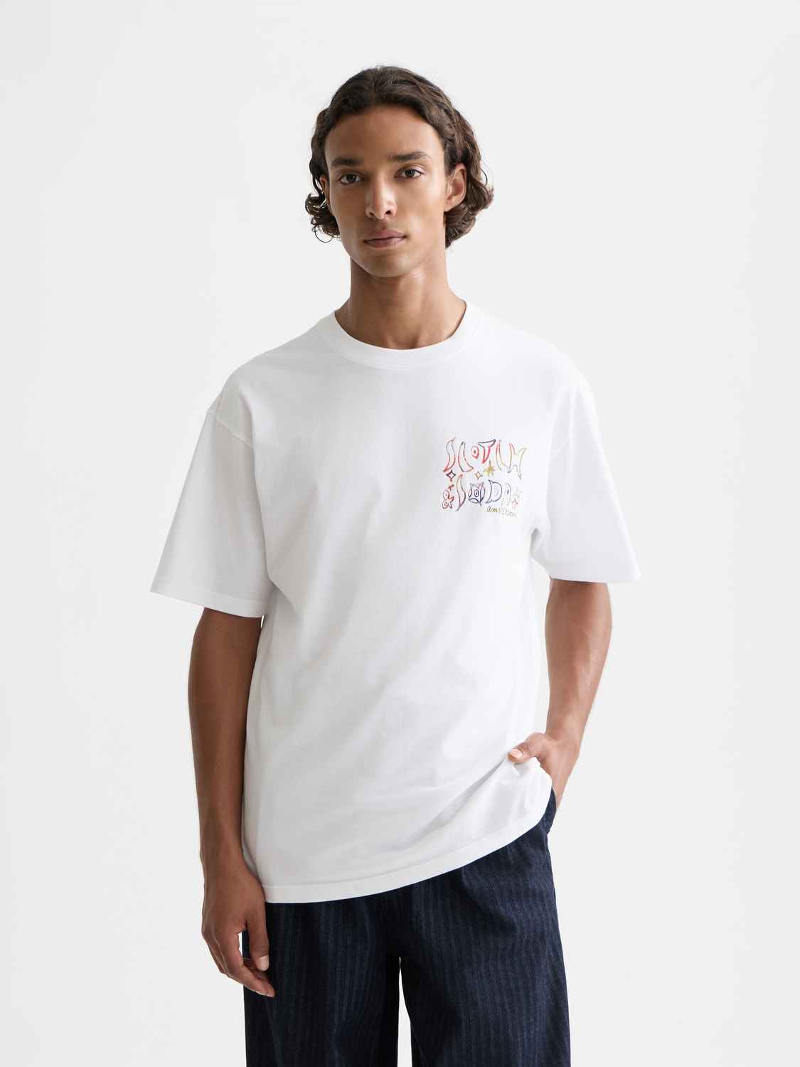 SCOTCH & SODA artwork short sleeve t-shirt featuring a colorful graphic design on the front.