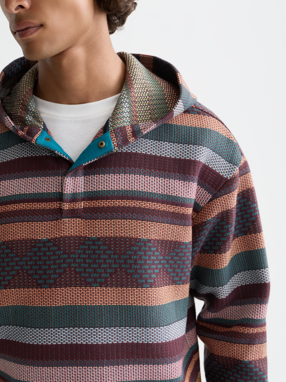 Scotch & Soda jacquard hoodie, soft knit sweats with intricate pattern, casual and stylish, front view showing detailed design.