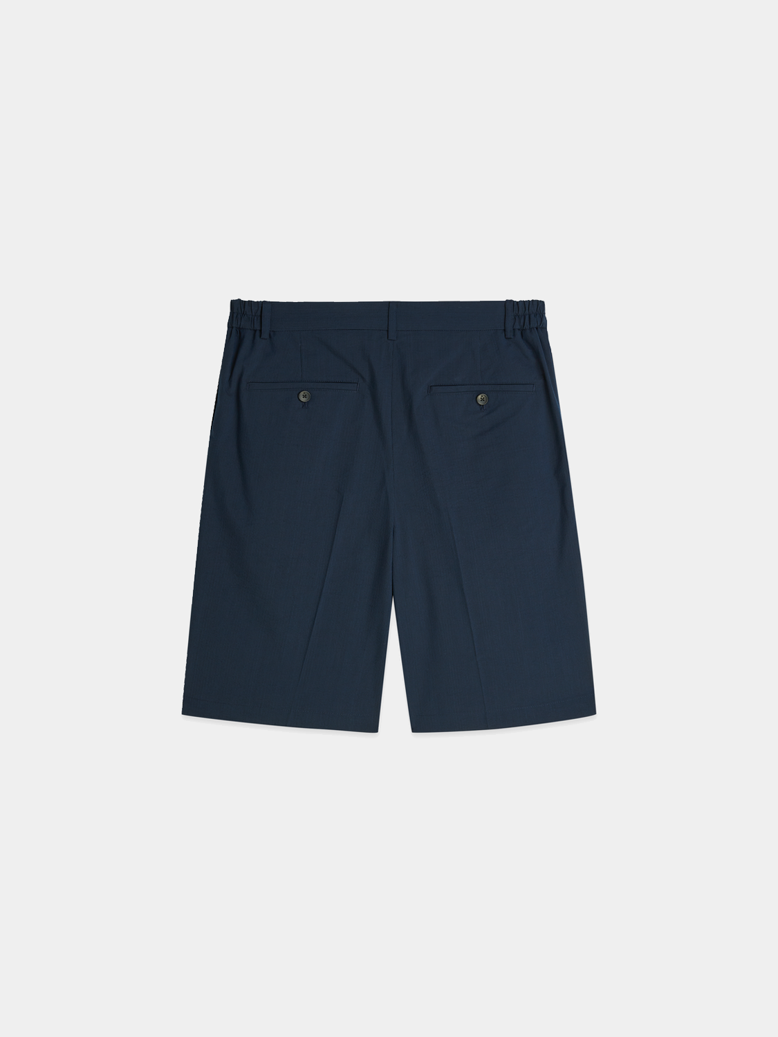 Dark blue Scotch & Soda seersucker shorts with a textured fabric, featuring a relaxed fit and classic style.