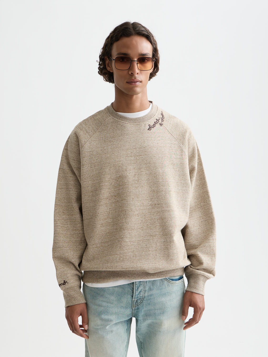Space yarn sweatshirt by Scotch & Soda, soft gray sweats with space-inspired knit texture and relaxed fit.
