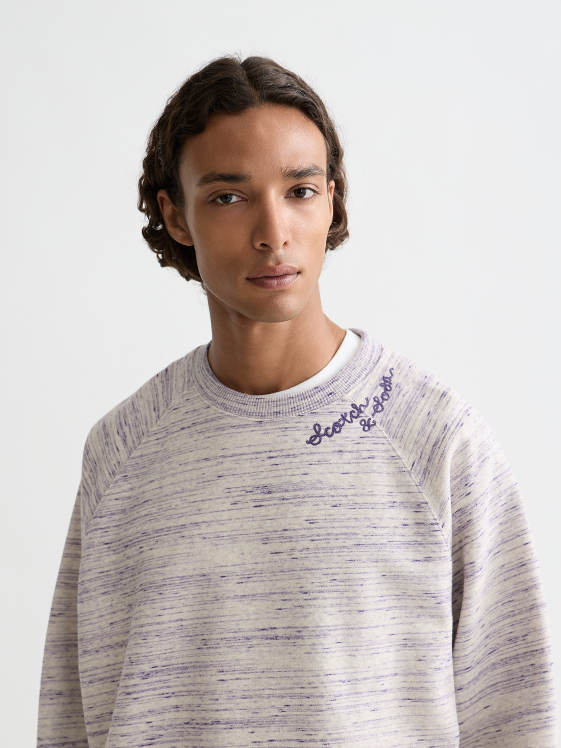 Space yarn sweatshirt by Scotch & Soda, casual gray sweatshirt with space-inspired knit pattern and comfortable fit.