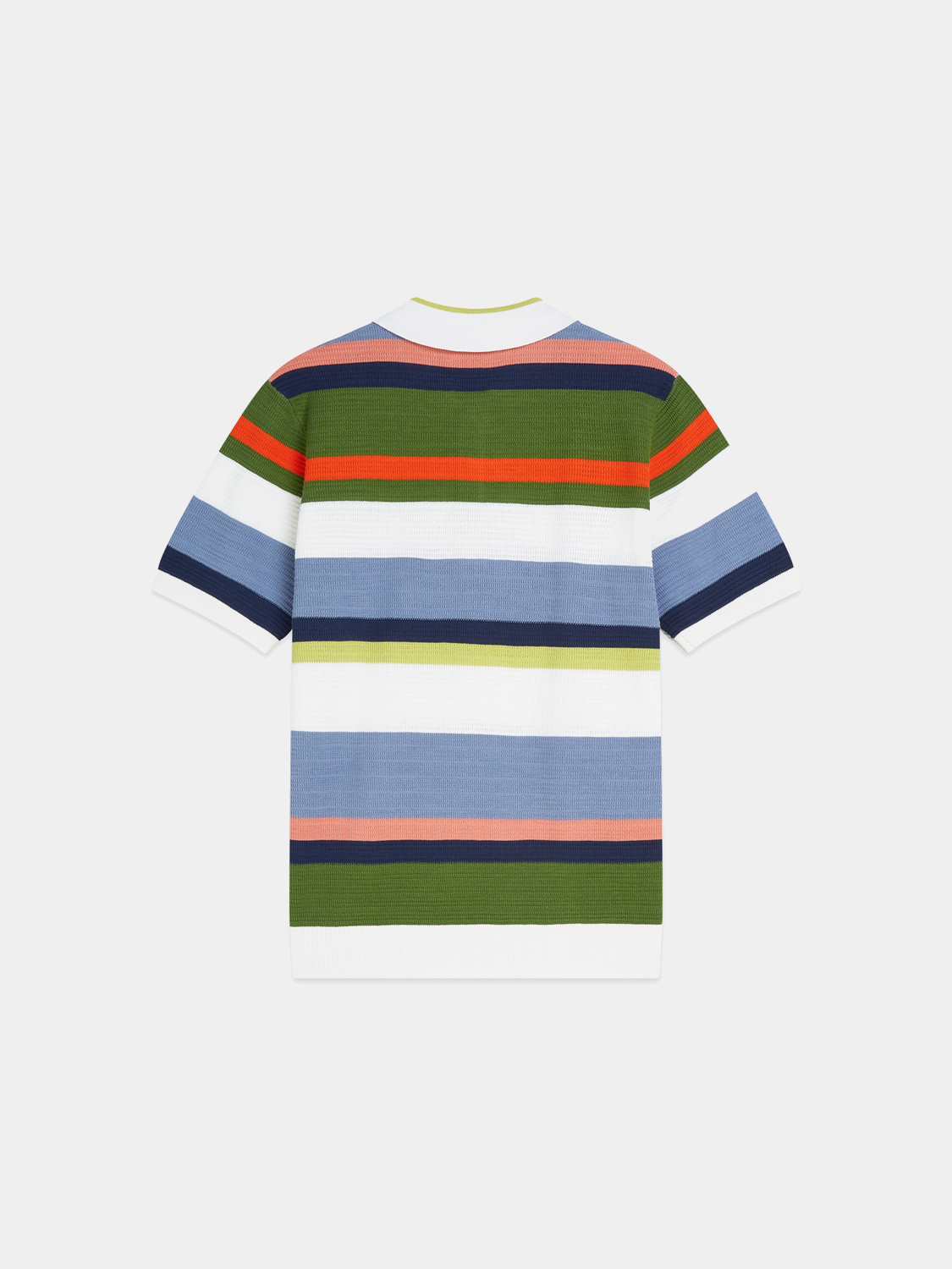 Knitted striped polo shirt by Scotch & Soda featuring a classic collar and multicolor stripes on the front and sleeves.