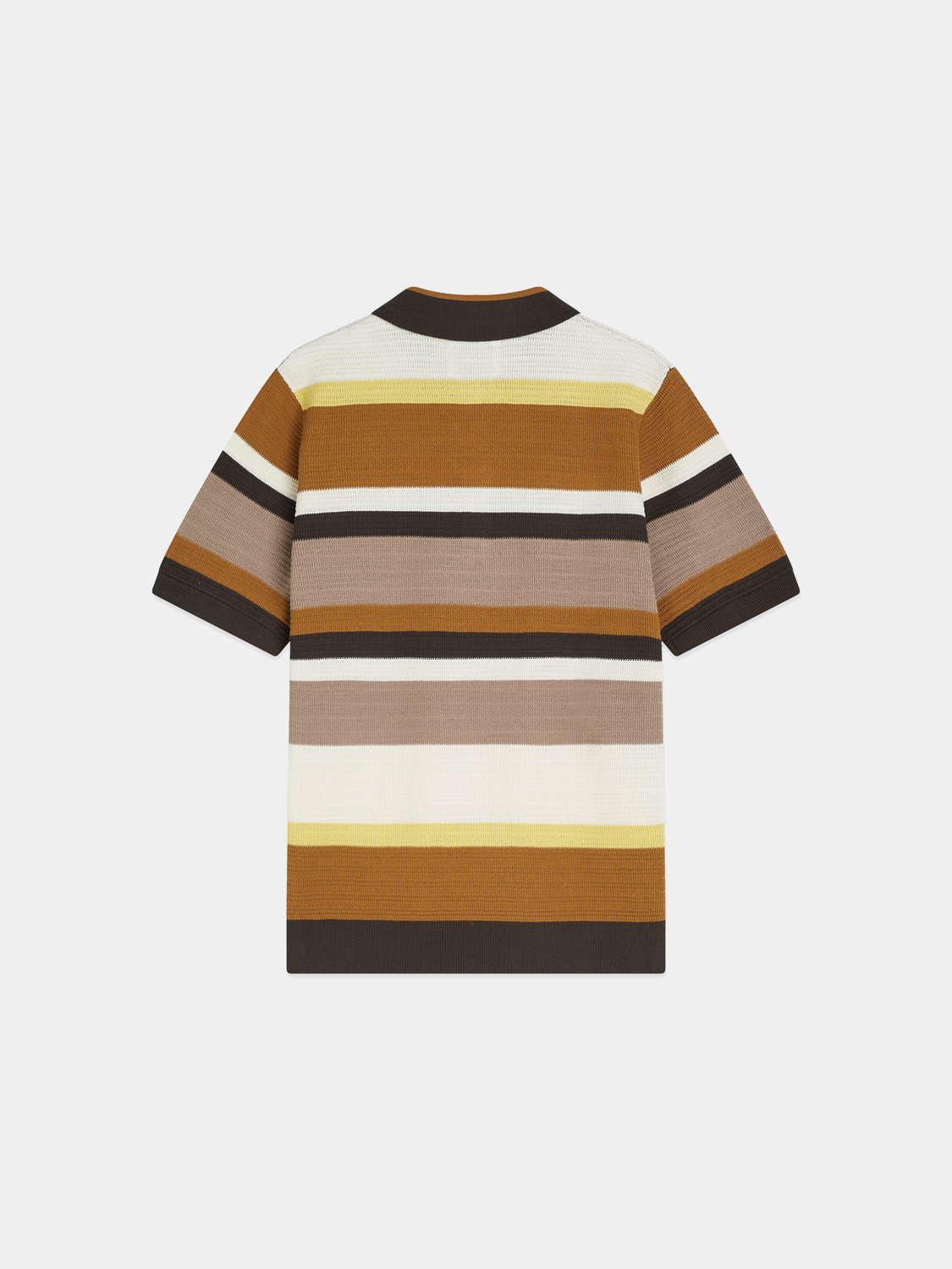Knitted striped polo shirt from Scotch & Soda, featuring a classic collar and long sleeves in navy and white stripes.