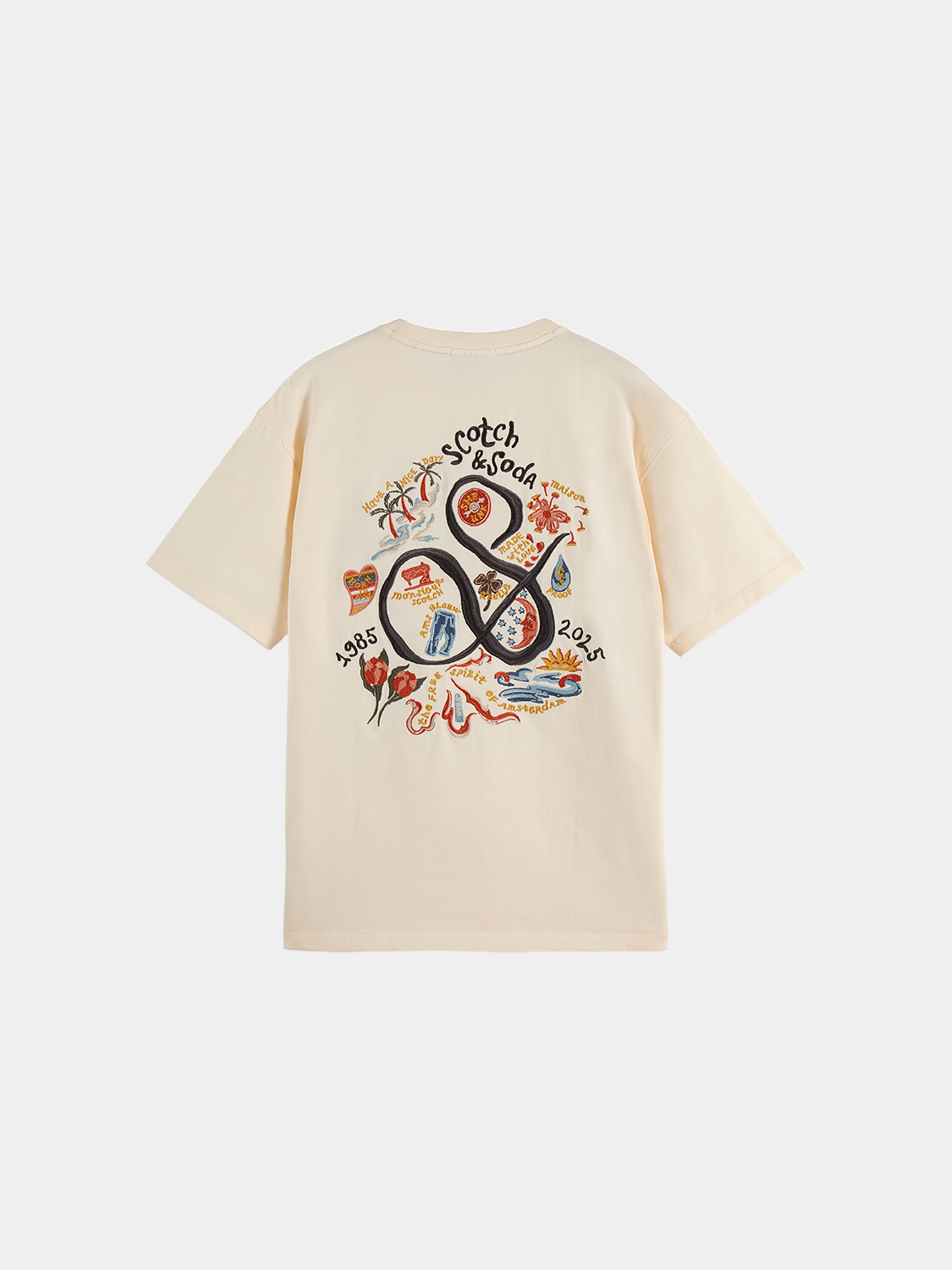 Blue short-sleeve Scotch & Soda embroidered T-shirt with floral design on the back, casual and stylish for everyday wear.