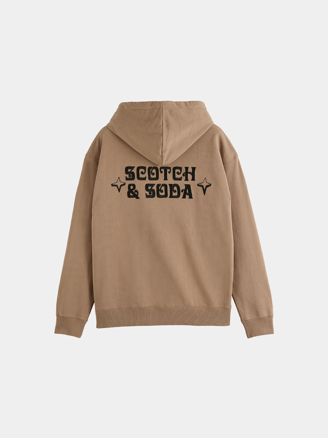 Black embroidered hoodie from Scotch & Soda sweats collection featuring detailed stitch work and a relaxed fit.