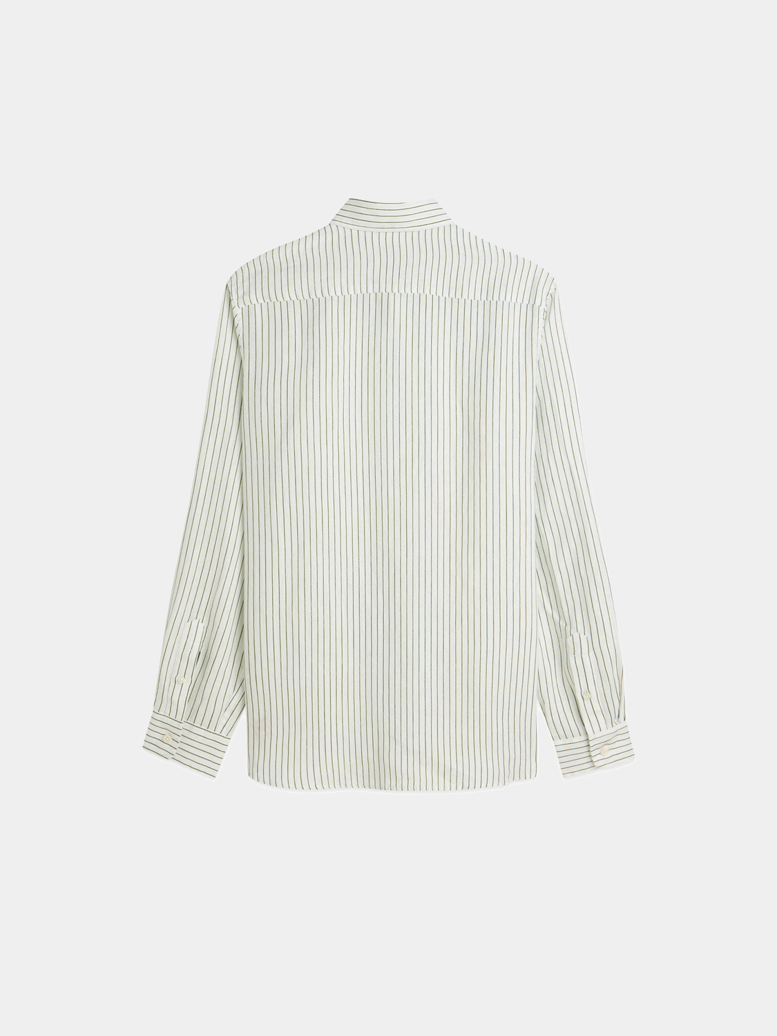 Long-sleeve striped linen shirt by Scotch & Soda, shown in back view with blue and white horizontal stripes.