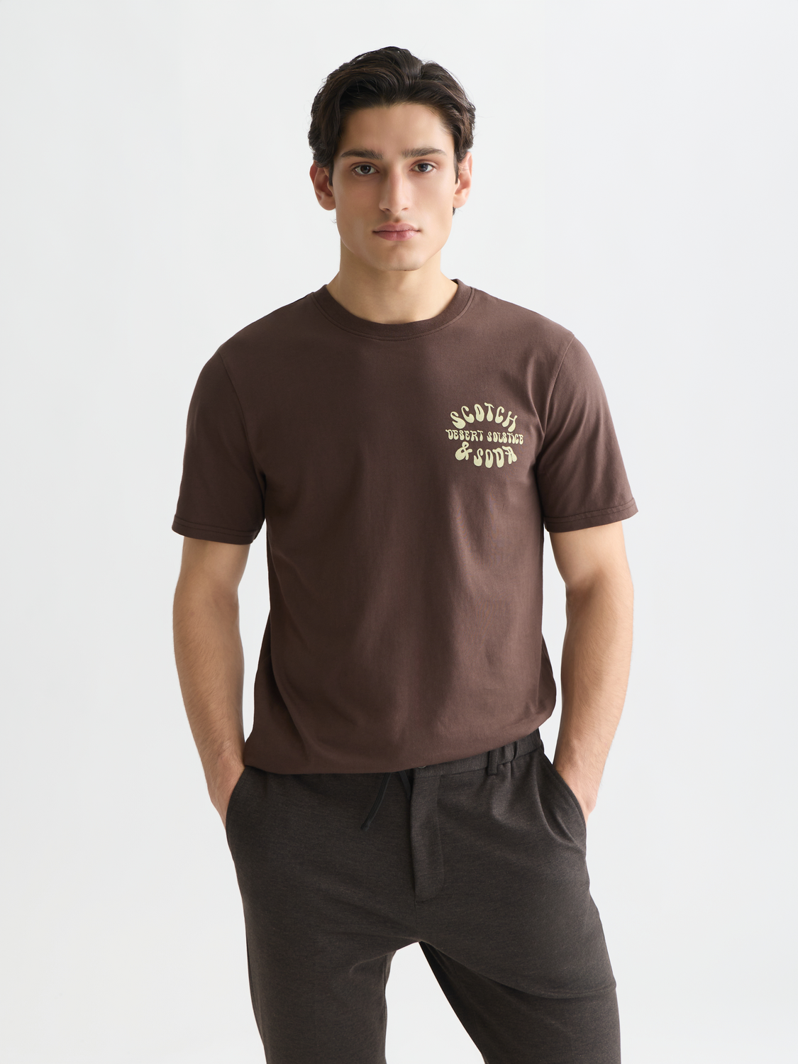 Scotch & Soda artwork short-sleeve t-shirt with colorful printed design on front, casual men's cotton tee.