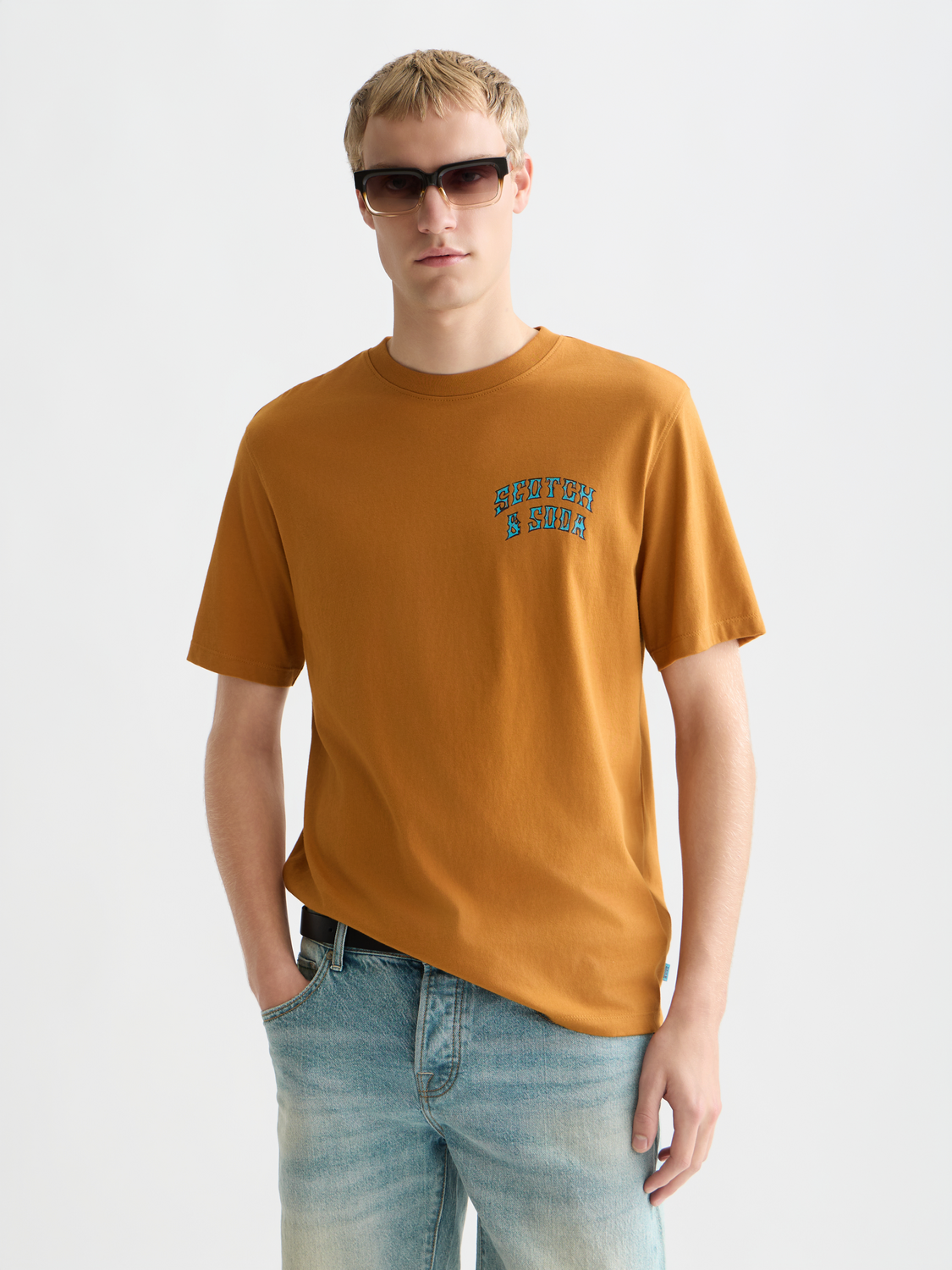 SCOTCH & SODA artwork short sleeve t-shirt with vibrant graphic design on front, casual men's apparel.