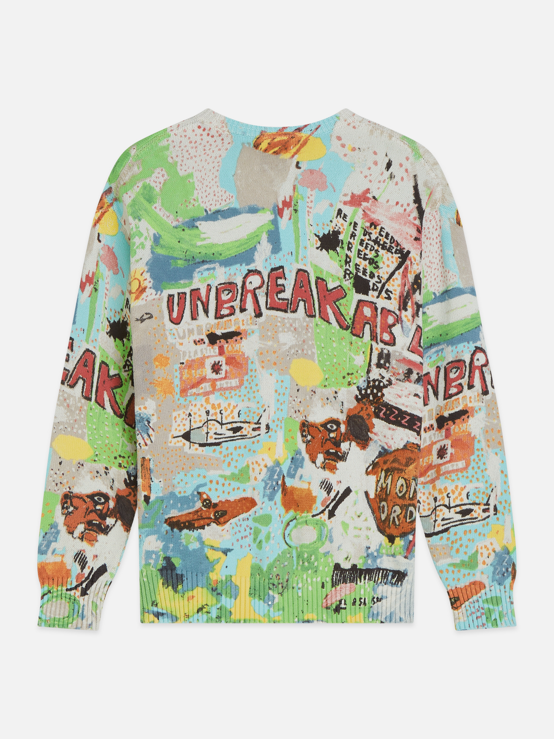 Black S&S x Basquiat printed pullover knitwear featuring bold, artistic graphics on soft fabric.