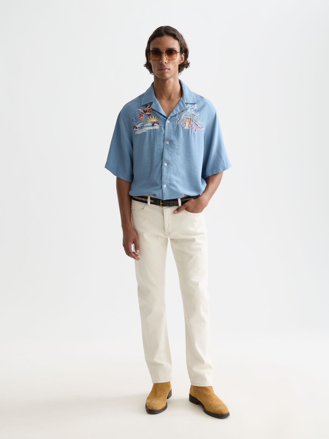 Embroidered short-sleeve shirt by Scotch & Soda with colorful floral details and casual fit.