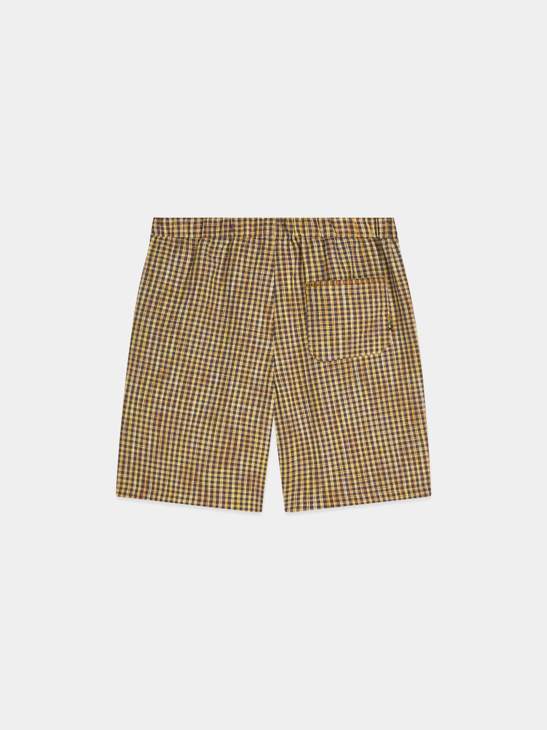 Scotch & Soda seersucker shorts in light blue with a relaxed fit and elastic waistband, displayed from the back view.