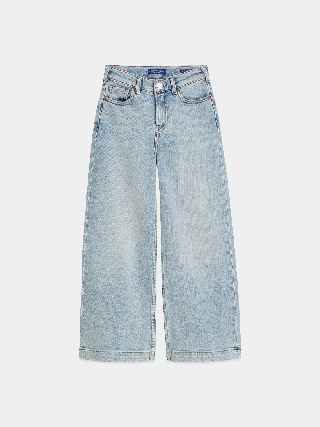 Kids' wide-fit denim jeans by Scotch & Soda featuring a wave design, casual style, and classic denim fabric.