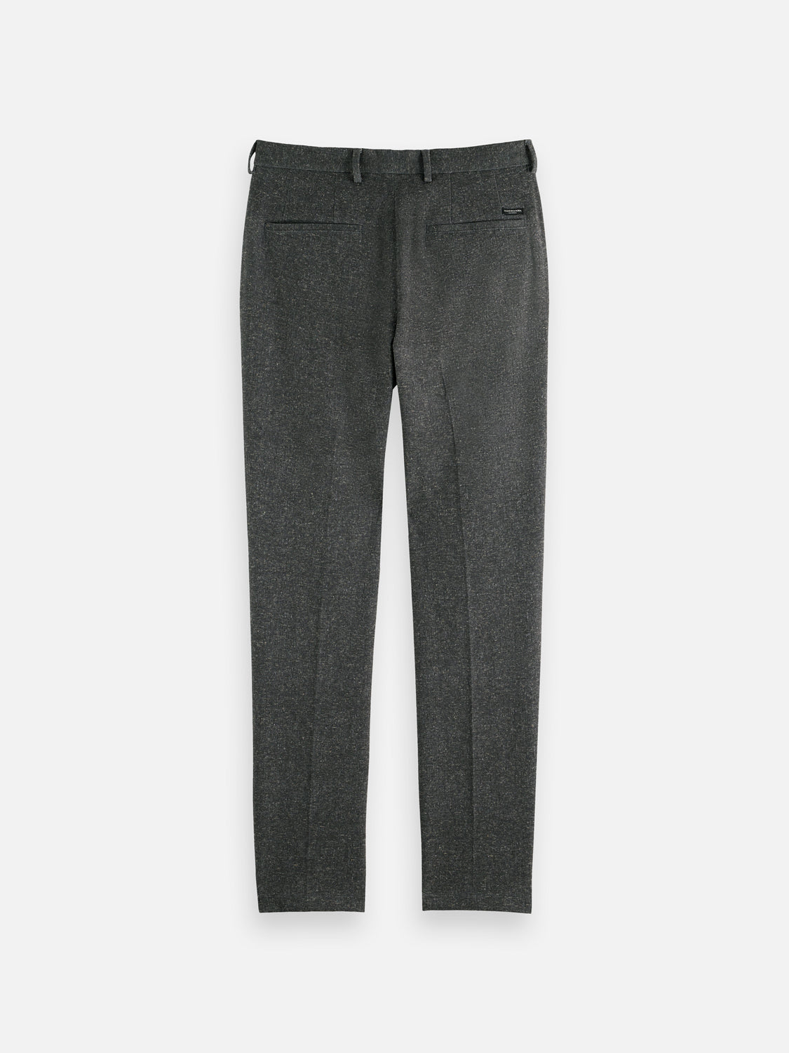Slim-fit Scotch & Soda Stuart chinos in dark fabric, showing the tailored pants with front pockets and belt loops.