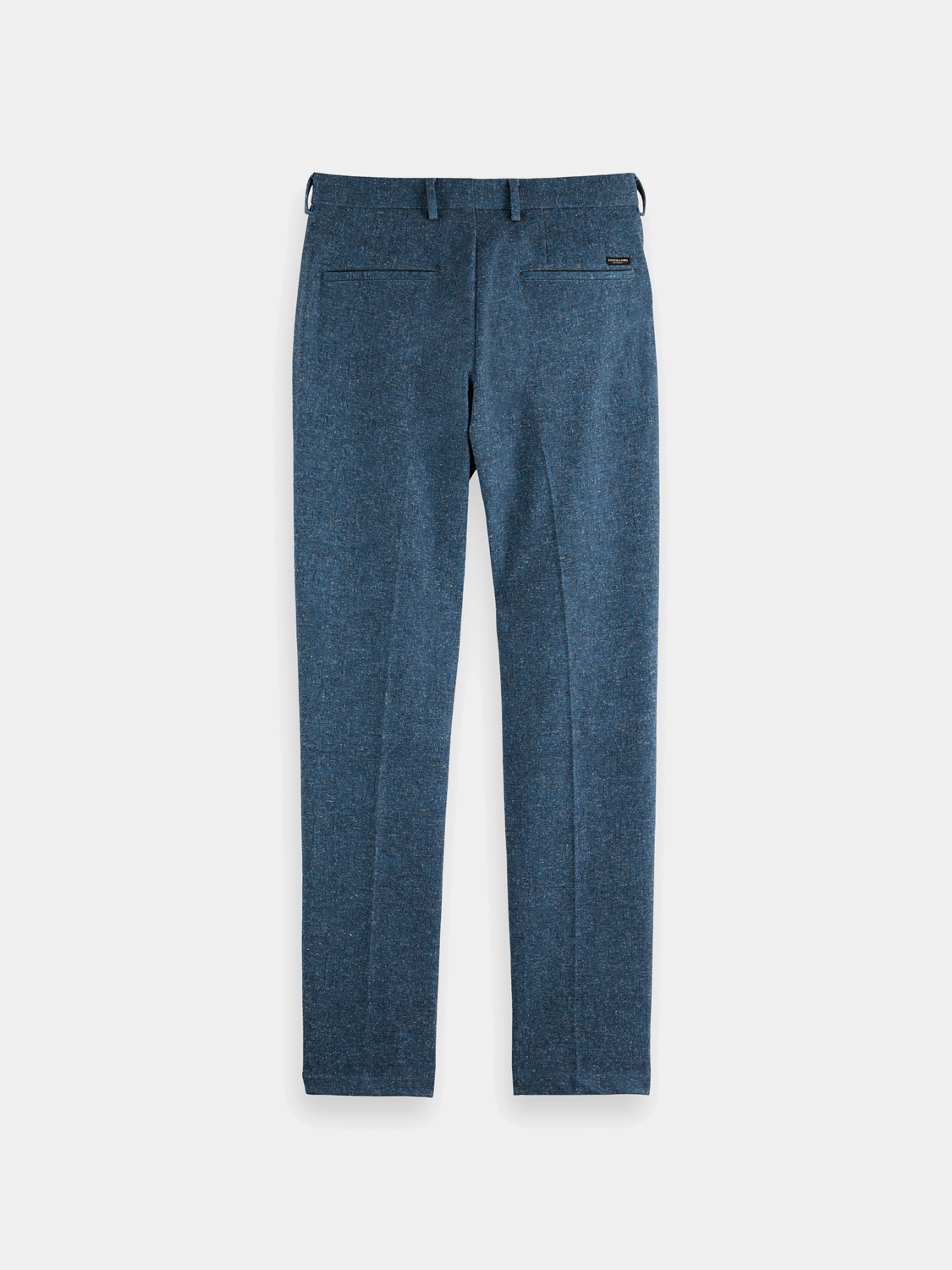 Dark blue Stuart slim-fit chinos by Scotch & Soda, showing the tailored pants with front pockets and a clean, modern design.