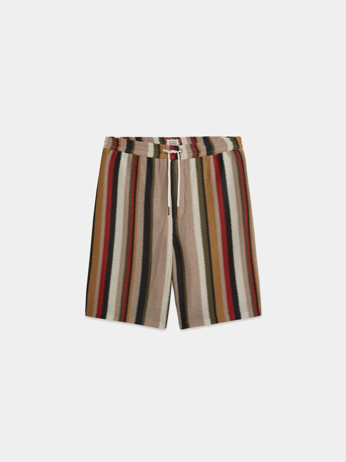 Crochet striped shorts by SCOTCH & SODA featuring a colorful pattern, high-waisted fit, and casual summer style.
