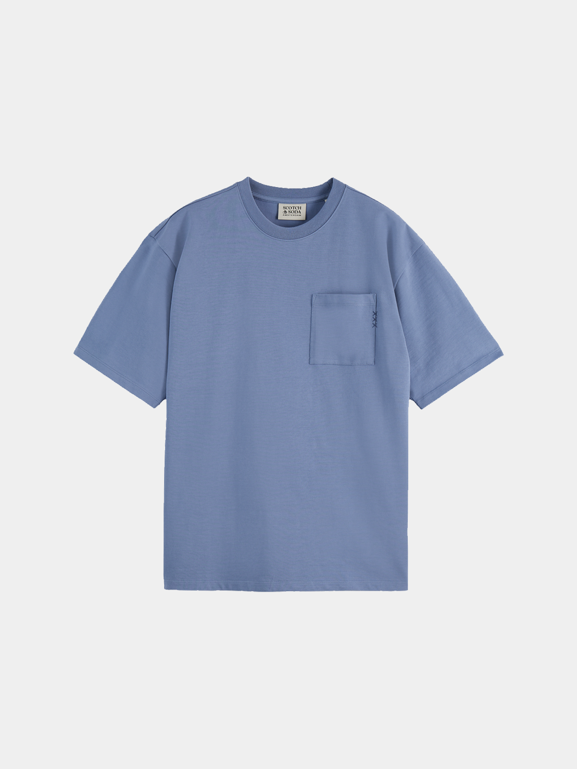 Scarlet red men's short sleeve Scotch & Soda chest pocket t-shirt with front pocket detail and round neckline.