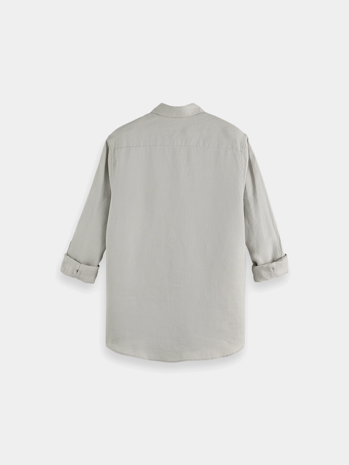 Long-sleeve linen shirt by Scotch & Soda, showing the back view with a relaxed fit and natural fabric texture.