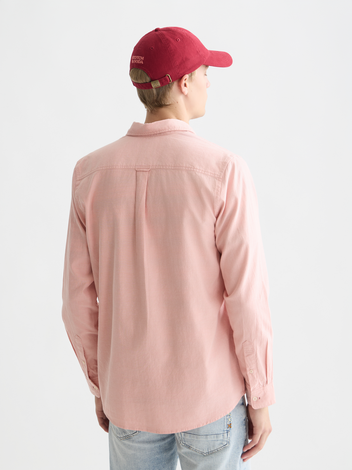 Long-sleeve Oxford shirt by Scotch & Soda with a classic collar and button-down front, shown from the back.