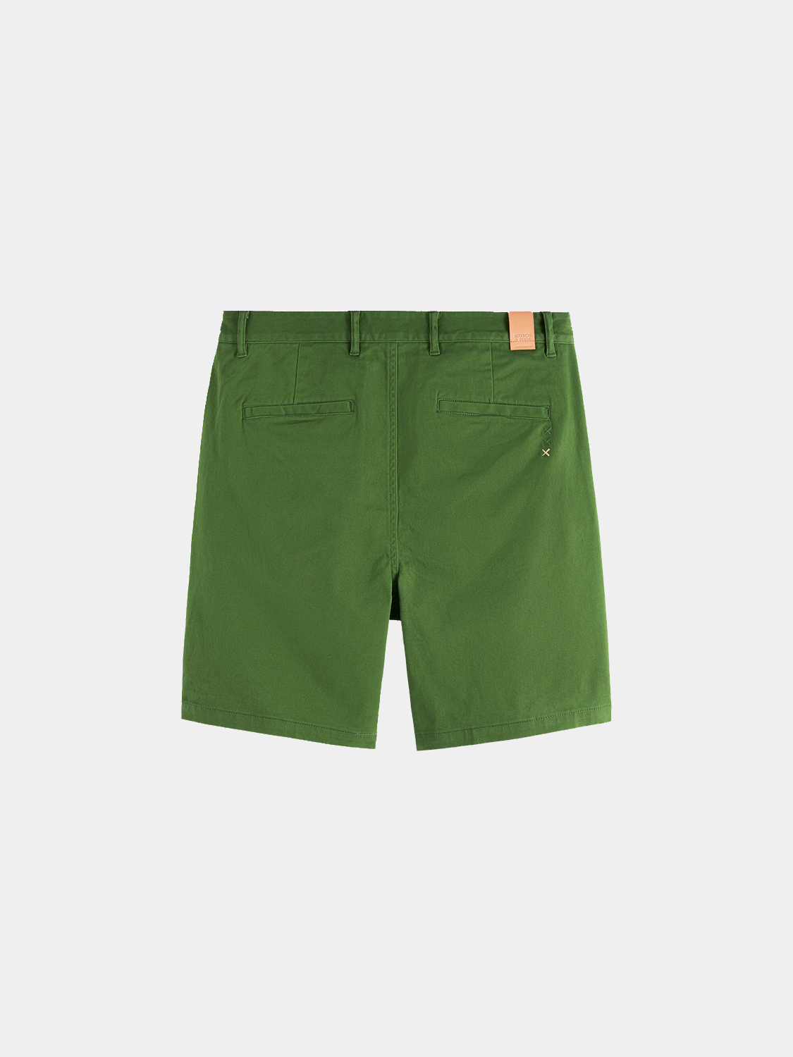 Dark blue Stuart chino shorts by Scotch & Soda, showing the back view with belt loops and tailored fit.