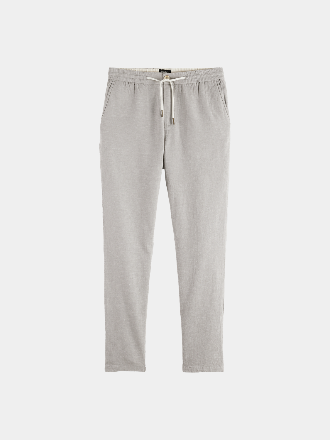 SCOTCH & SODA Warren joggers pants in neutral fabric, featuring a relaxed fit with elastic waistband and cuffed ankles.