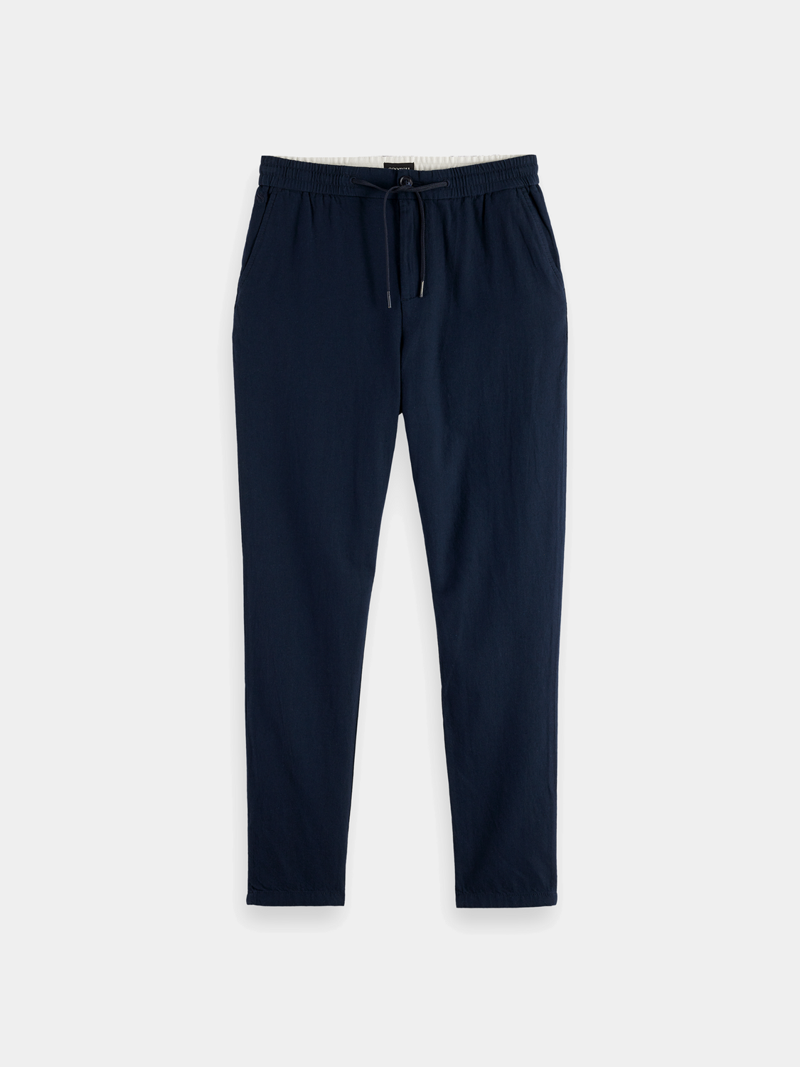 SCOTCH & SODA Warren joggers in navy, casual pants with elastic waistband and relaxed fit, front view