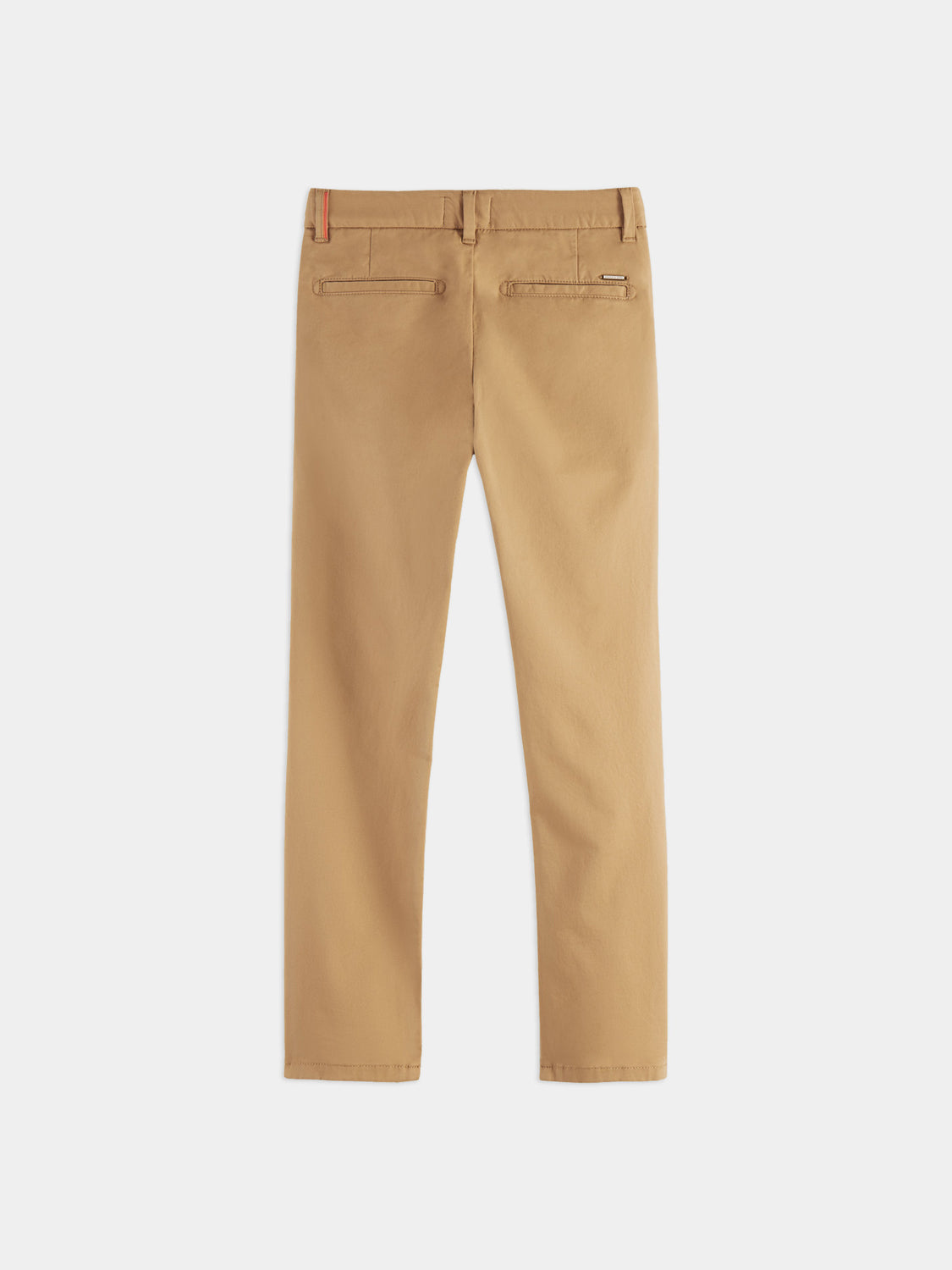 Dark blue Scotch & Soda slim-fit chino pants with classic design, featuring a tailored fit and front pockets.
