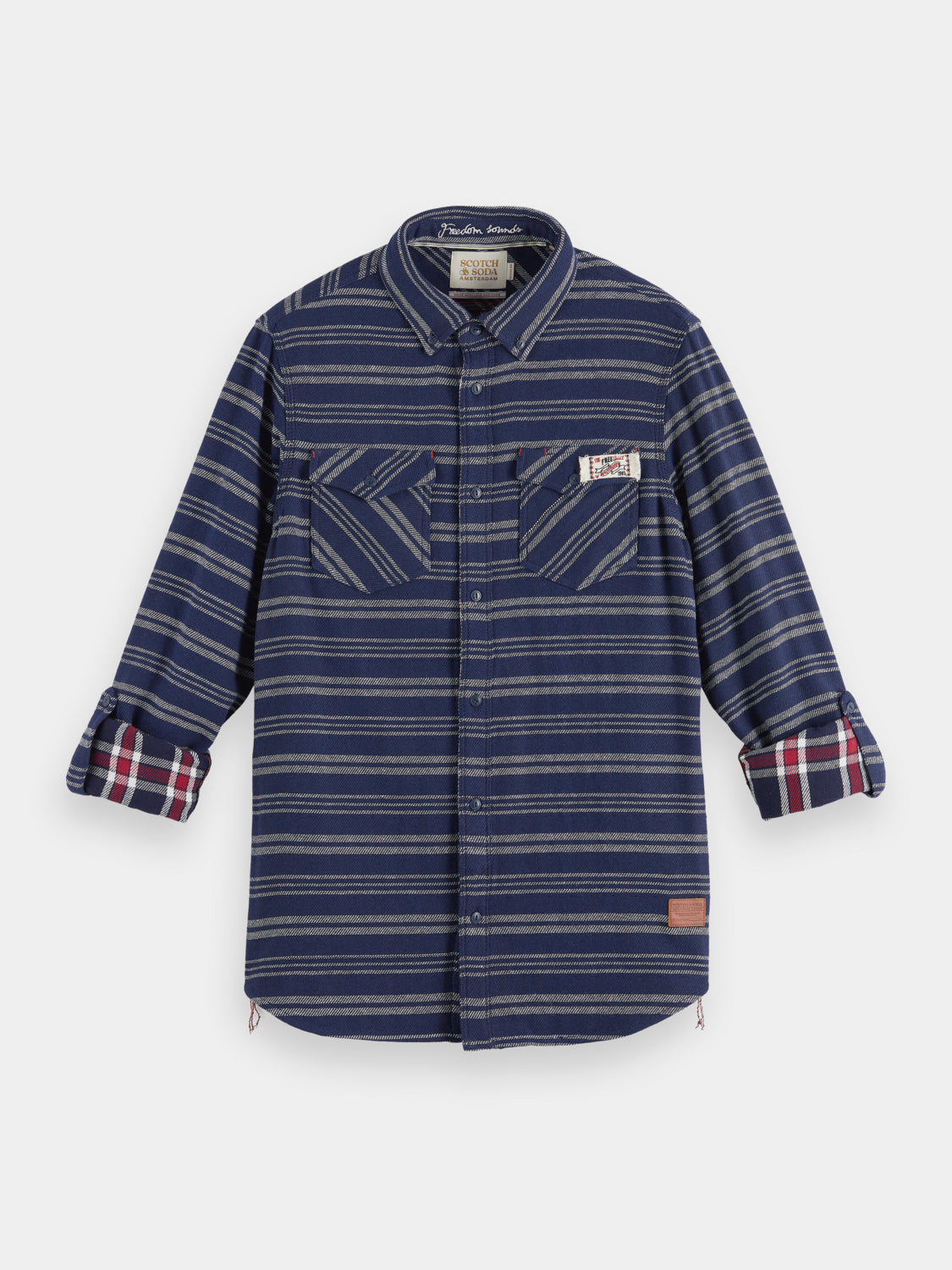 Double-faced twill check shirt - Scotch & Soda NZ
