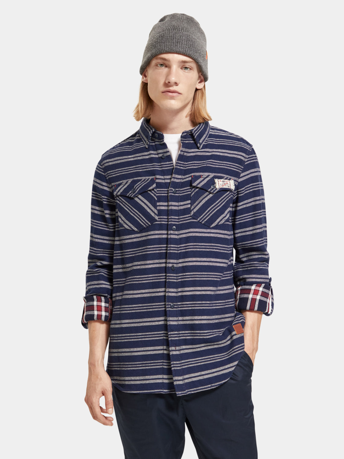 Double-faced twill check shirt - Scotch & Soda NZ
