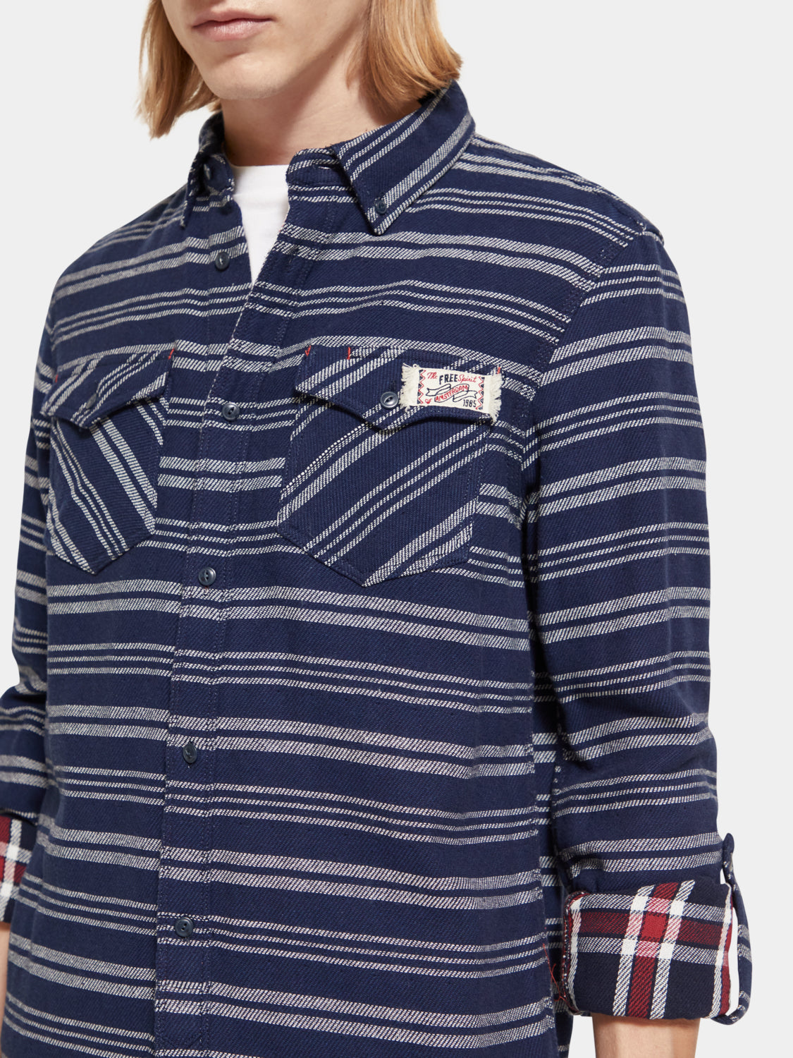 Double-faced twill check shirt - Scotch & Soda NZ